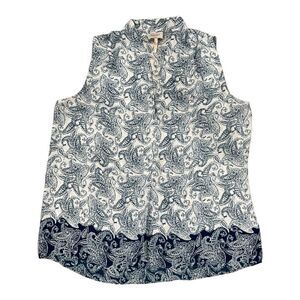 Laundry by Shelli Segal Blue Paisley Print Sleeveless Blouse XL